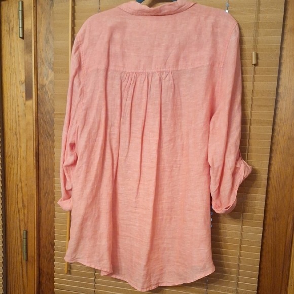 Sigrid Olsen Salmon-Pink 100% Linen Roll-Tab Tunic - Picture 2 of 7